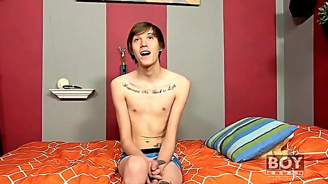 Tattooed twink interviews and masturbates solo