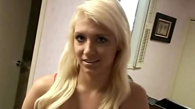 Blonde cutie lets camera guy fondle her tits