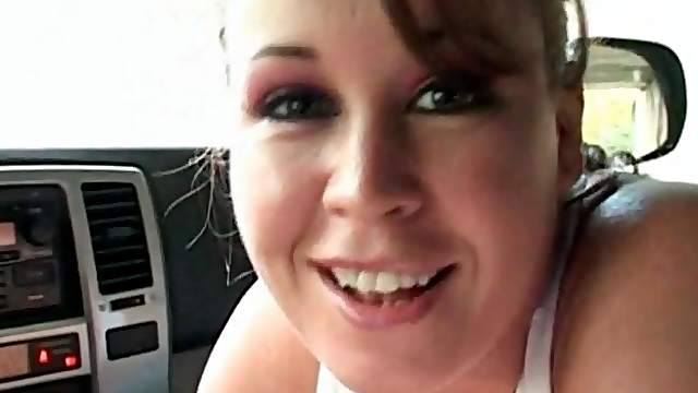 Car handjob in POV with cum on her tits