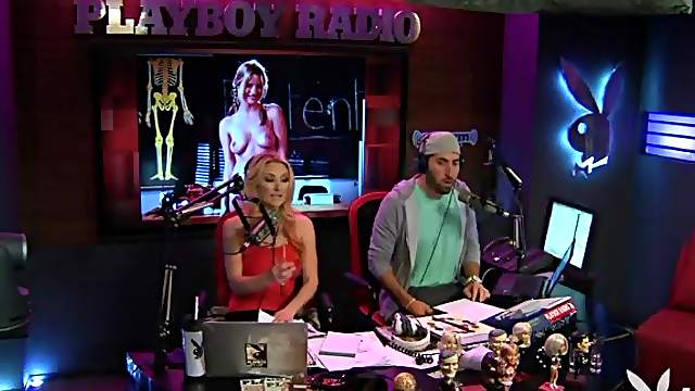 Topless blonde radio host chats with sexy chicks