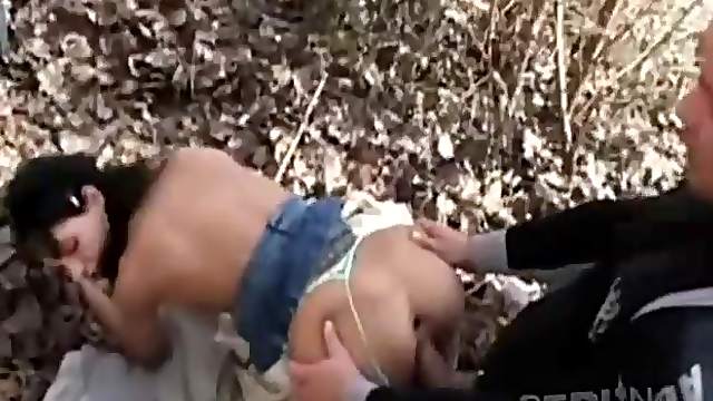 Couple finds a nice place in the woods for fucking